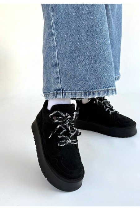 Kadın Bağcıklı Bot Siyah Süet Postal Tarz Günlük & Kışlık