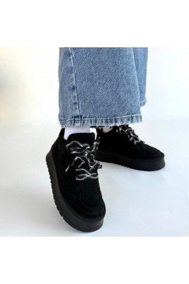 Kadın Bağcıklı Bot Siyah Süet Postal Tarz Günlük & Kışlık