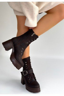 Kadın Topuklu Bot Acı Kahve Cilt Şık Kısa Bot Günlük & Özel Gün