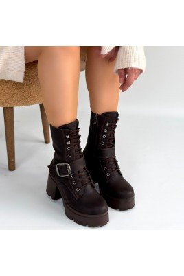 Kadın Topuklu Bot Acı Kahve Cilt Şık Kısa Bot Günlük & Özel Gün