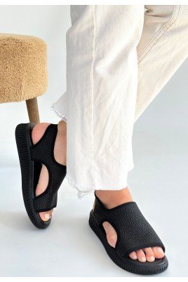 Wayi Siyah Hasır Cilt Sandalet