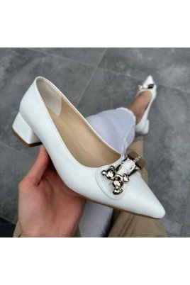 Kadın Topuklu Ayakkabı Beyaz Cilt Ofis & Günlük Şık