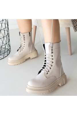 Kadın Bağcıklı Bot Bej Cilt Postal Tarz Günlük & Kışlık