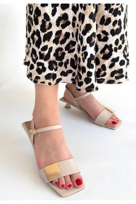 Kadın Topuklu Ayakkabı Bej Cilt Ofis & Günlük Şık