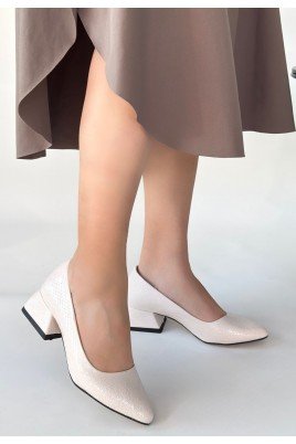 Kadın Topuklu Ayakkabı Bej Rugan Baskılı Abiye & Gece Şık Ofis