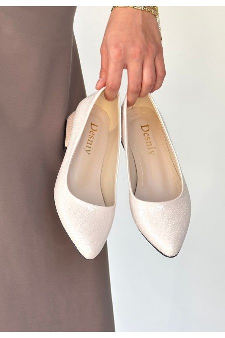 Kadın Topuklu Ayakkabı Bej Rugan Baskılı Abiye & Gece Şık Ofis