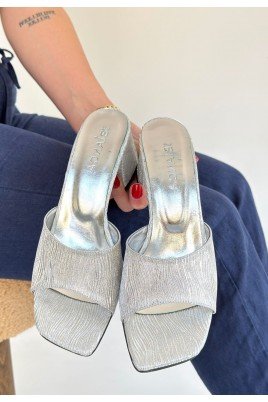 Luart Gümüş Simli Topuklu Terlik