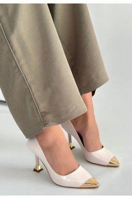 Kadın Topuklu Ayakkabı Bej Rugan Abiye & Gece Şık Ofis