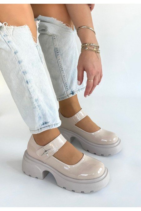 Kadın Dolgu Topuklu Platform Ayakkabı Bej Rugan Rahat Taban Günlük