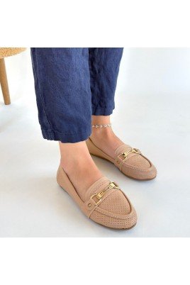 Kadın Babet Ayakkabı Nude Cilt Rahat Düz Taban Günlük