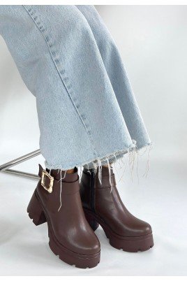 Kadın Topuklu Bot Kahverengi Cilt Şık Kısa Bot Günlük & Özel Gün