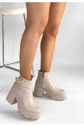 Kadın Topuklu Bot Bej Cilt Şık Kısa Bot Günlük & Özel Gün