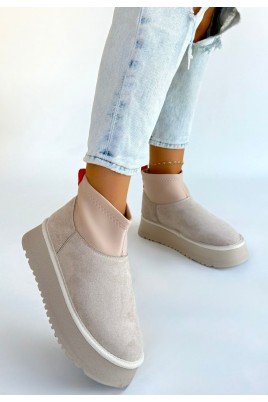 Kadın Bot Bej Süet Kısa Bot Rahat Taban Günlük Kullanım