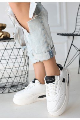 Kadın Sneaker Siyah Cilt Bağcıklı Günlük Spor Ayakkabı