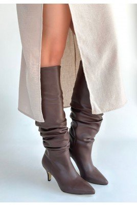 Zelya Kahverengi Cilt Topuklu Çizme