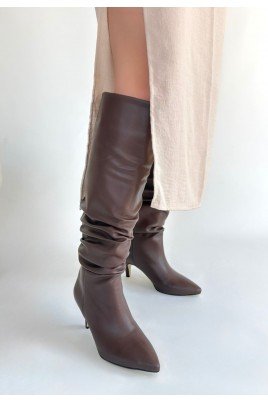 Zelya Kahverengi Cilt Topuklu Çizme