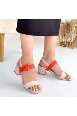 Kadın Topuklu Ayakkabı Bej Cilt Ofis & Günlük Şık