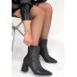 Kadın Topuklu Bot Siyah Cilt Şık Kısa Bot Günlük & Özel Gün