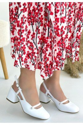 Jecci Beyaz Cilt Topuklu Ayakkabı