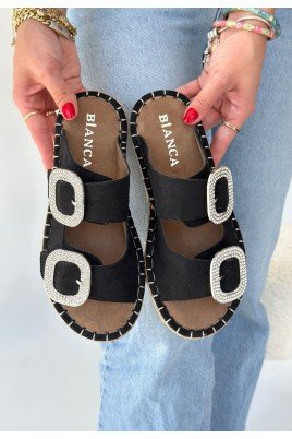 Kadın Terlik Siyah Nubuk Tokalı Günlük Yazlık Rahat