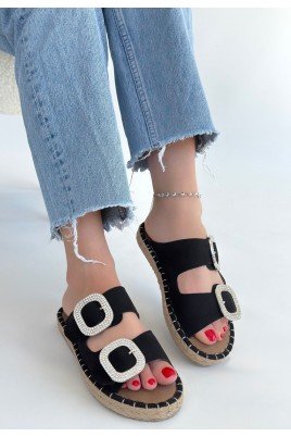 Kadın Terlik Siyah Nubuk Tokalı Günlük Yazlık Rahat