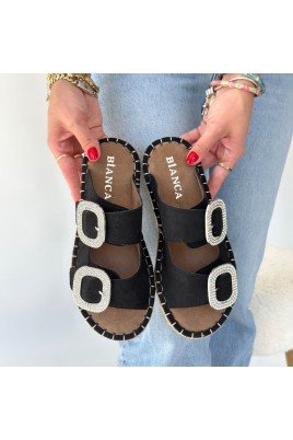 Kadın Terlik Siyah Nubuk Tokalı Günlük Yazlık Rahat