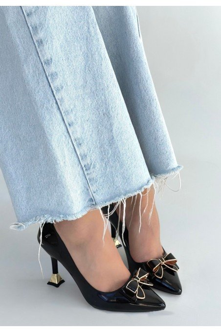 Kadın Topuklu Ayakkabı Siyah Rugan Abiye & Gece Şık Ofis