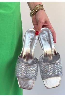 Kadın Terlik Gümüş Cilt Günlük Yazlık Rahat