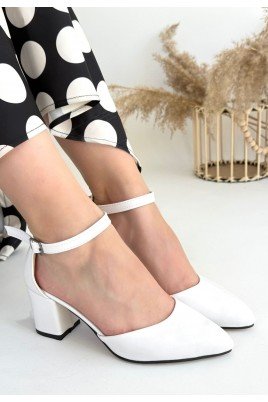 Kadın Topuklu Ayakkabı Beyaz Cilt Ofis & Günlük Şık