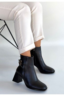Kadın Topuklu Bot Siyah Cilt Şık Kısa Bot Günlük & Özel Gün