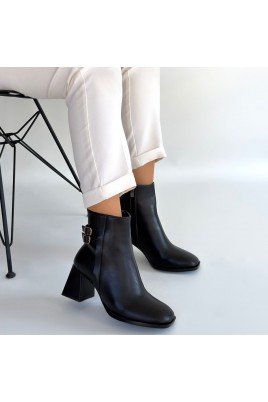 Kadın Topuklu Bot Siyah Cilt Şık Kısa Bot Günlük & Özel Gün