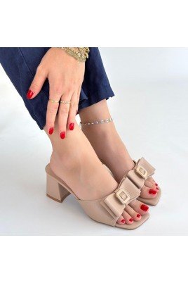 Kadın Topuklu Terlik Nude Cilt Şık Ev & Dış Mekan Günlük