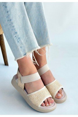 Kadın Sandalet Bej Cilt Yazlık Günlük Rahat Taban