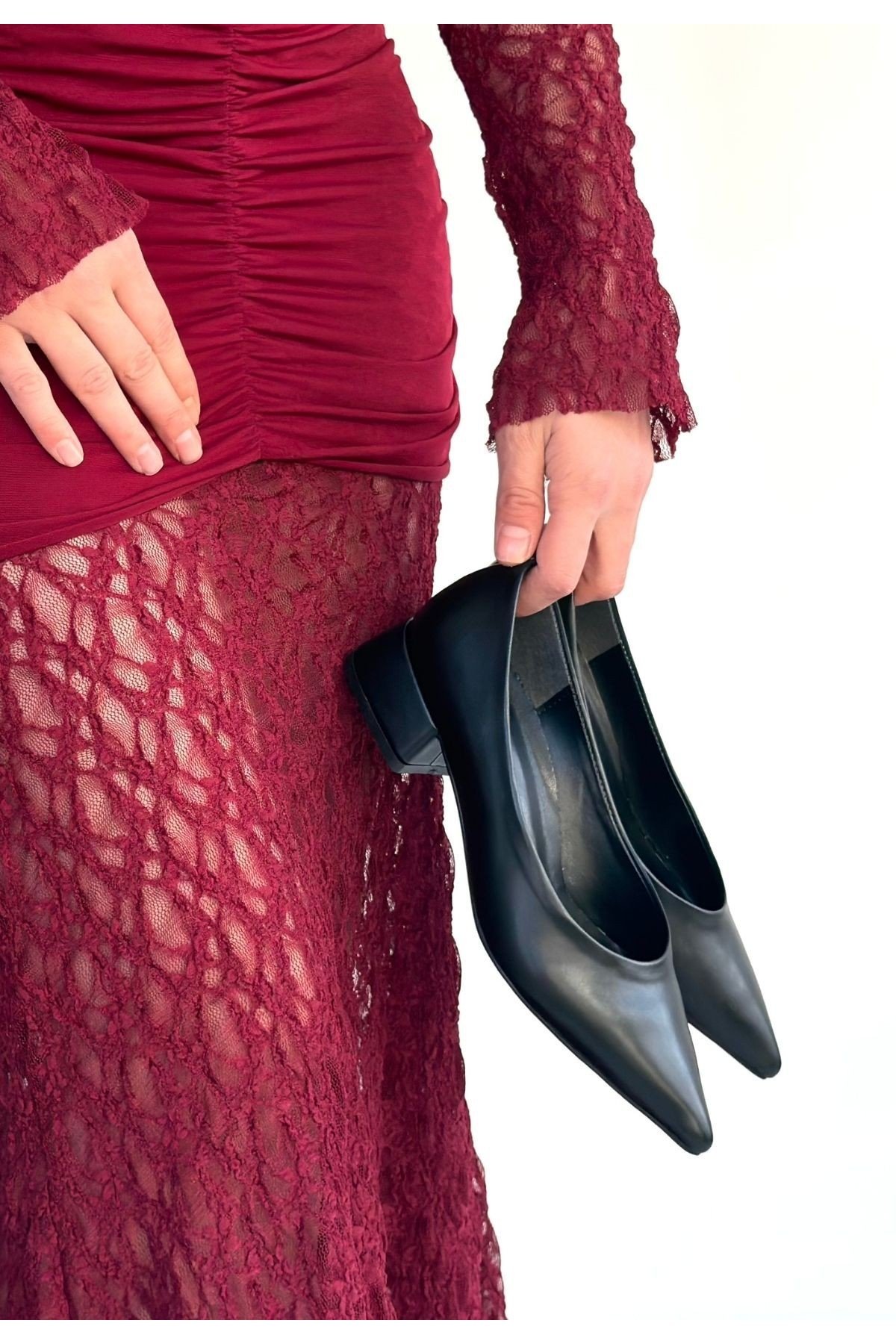 Kadın Topuklu Ayakkabı Siyah Cilt Ofis & Günlük Şık