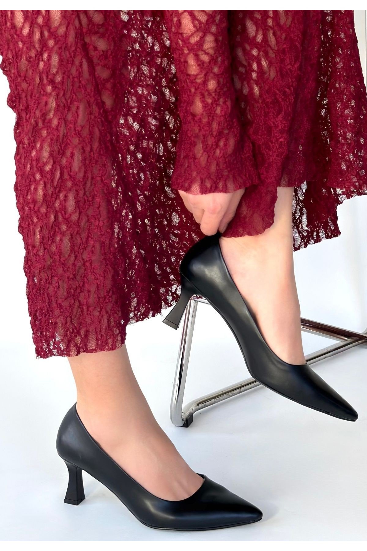 Kadın Topuklu Ayakkabı Siyah Cilt Ofis & Günlük Şık