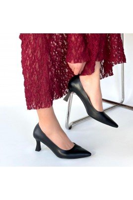 Kadın Topuklu Ayakkabı Siyah Cilt Ofis & Günlük Şık