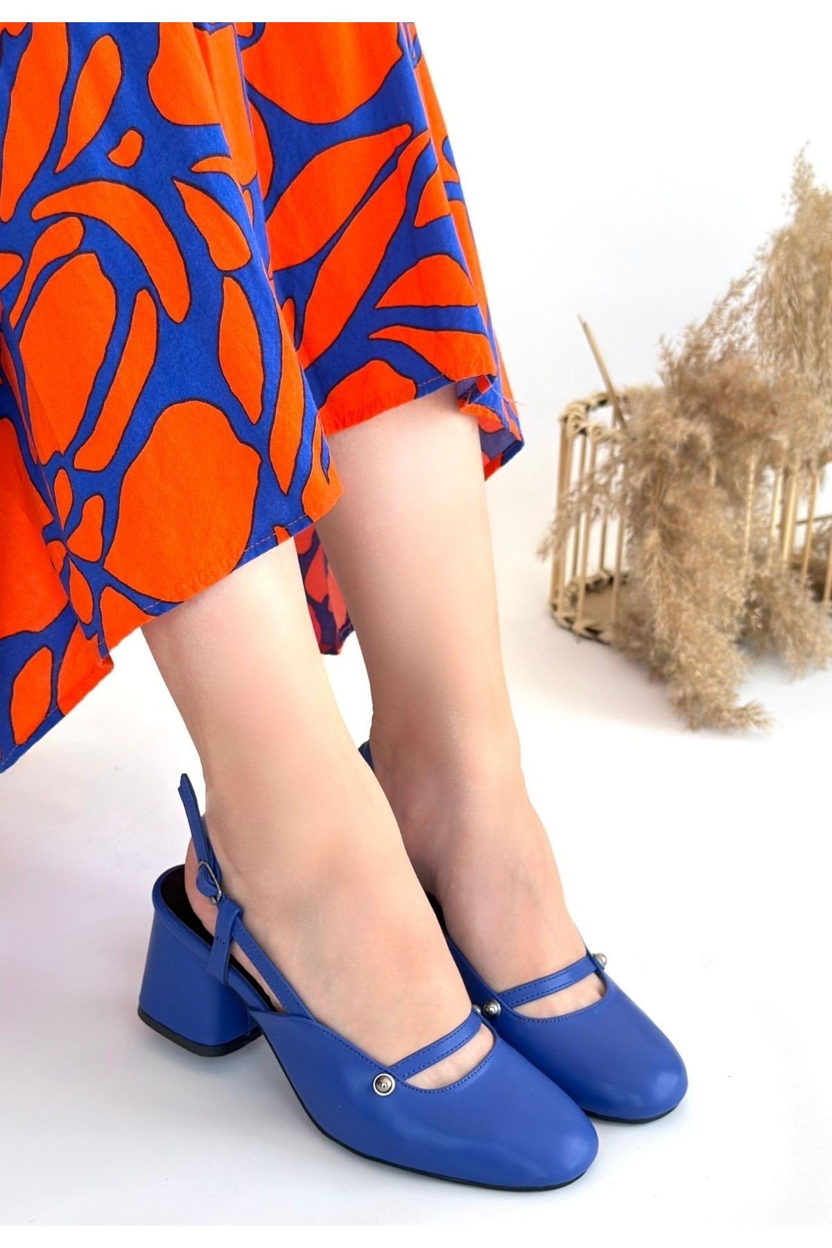Kadın Topuklu Ayakkabı Mavi Cilt Ofis & Günlük Şık