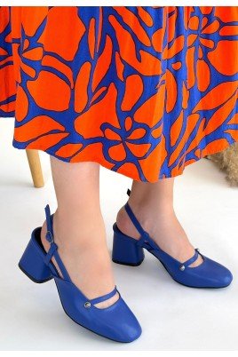 Kadın Topuklu Ayakkabı Mavi Cilt Ofis & Günlük Şık