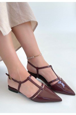 Kadın Babet Ayakkabı Bordo Rugan Rahat Düz Taban Günlük