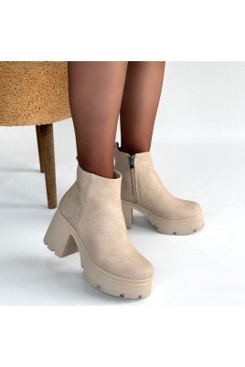 Kadın Topuklu Bot Bej Nubuk Şık Kısa Bot Günlük & Özel Gün