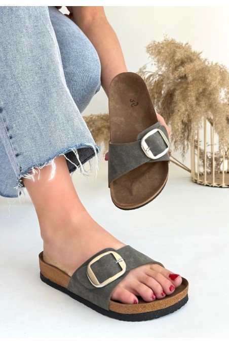 Kadın Terlik Yeşil Nubuk Günlük Yazlık Rahat