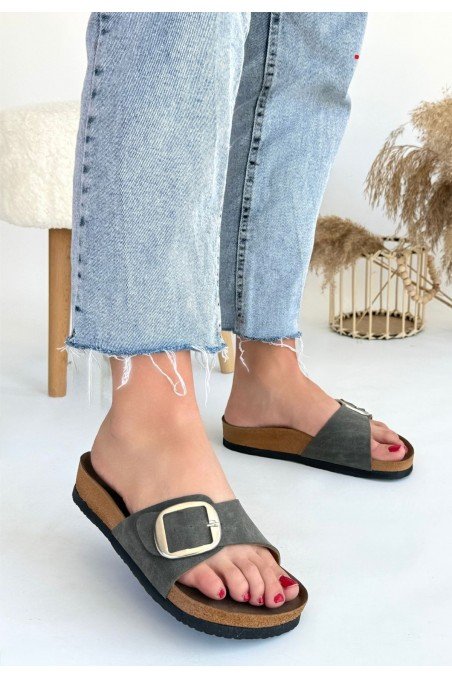 Kadın Terlik Yeşil Nubuk Günlük Yazlık Rahat