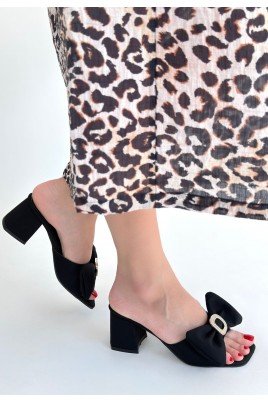 Kadın Topuklu Terlik Siyah Cilt Şık Ev & Dış Mekan Günlük