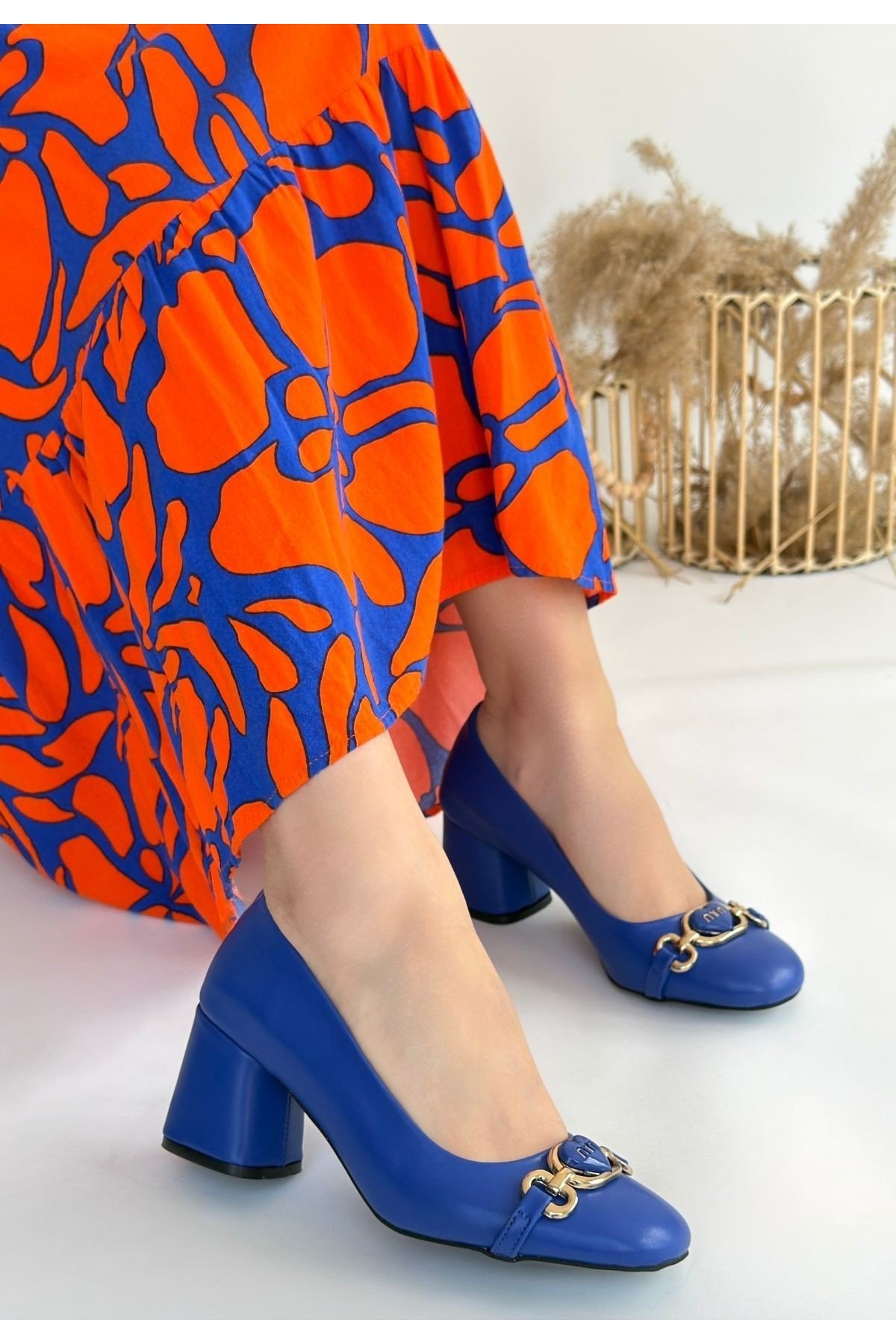 Kadın Topuklu Ayakkabı Mavi Cilt Ofis & Günlük Şık