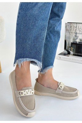 Kadın Babet Ayakkabı Bej Triko Rahat Düz Taban Günlük