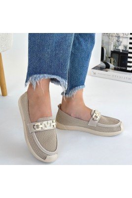 Kadın Babet Ayakkabı Bej Triko Rahat Düz Taban Günlük