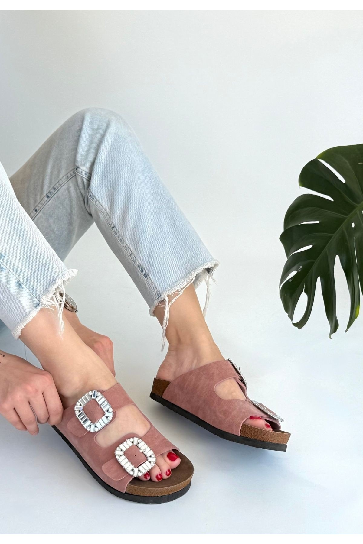 Kadın Terlik Pudra Nubuk Günlük Yazlık Rahat