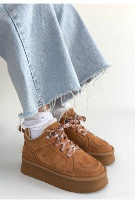 Kadın Bağcıklı Bot Taba Süet Postal Tarz Günlük & Kışlık