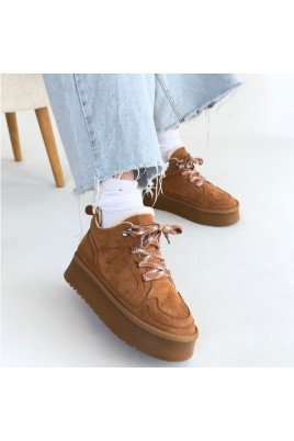 Kadın Bağcıklı Bot Taba Süet Postal Tarz Günlük & Kışlık