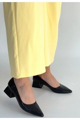 Kadın Topuklu Ayakkabı Siyah Rugan Abiye & Gece Şık Ofis